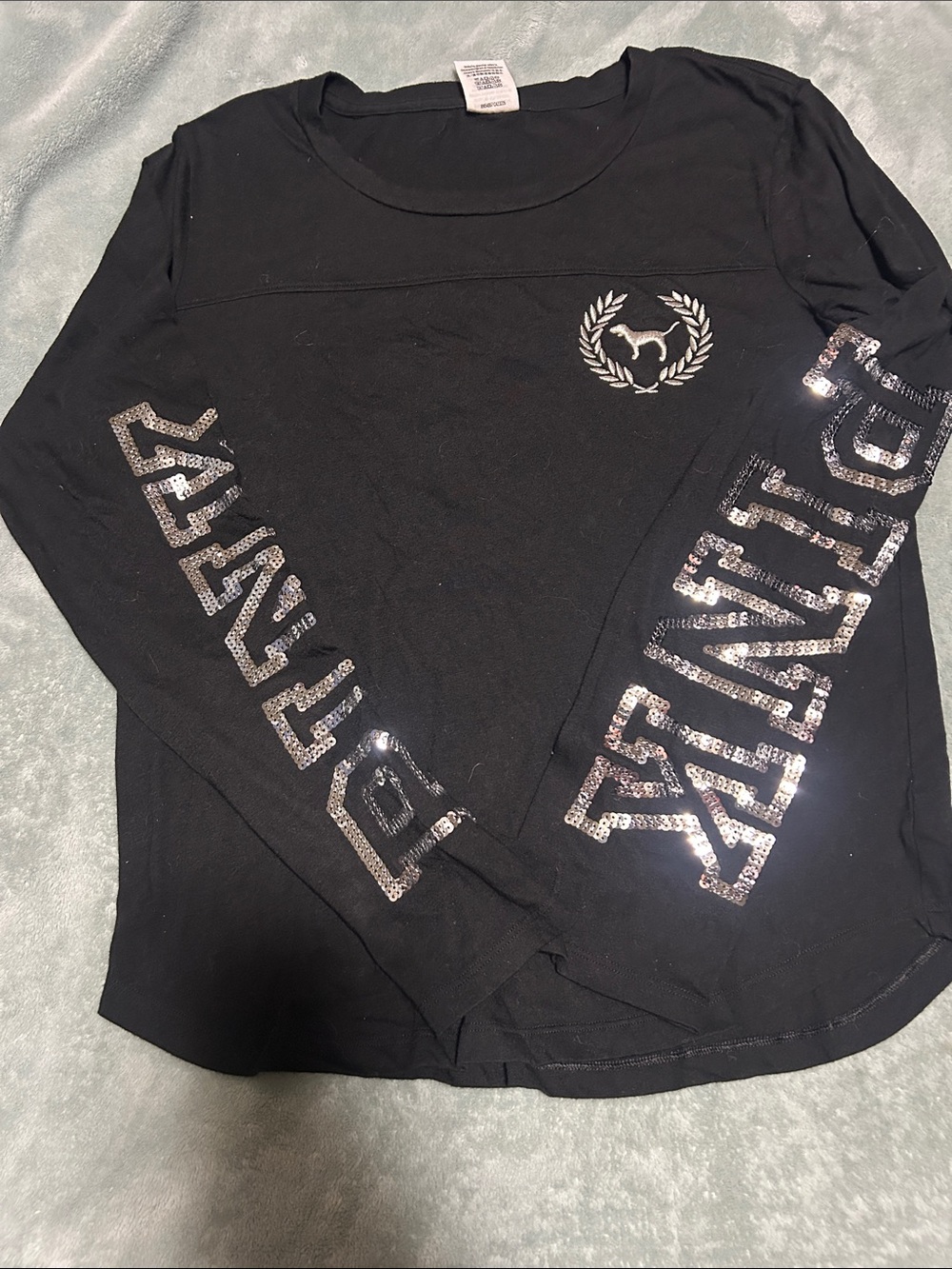 PINK Victoria's Secret Black Long Sleeve Sequin Logo Tee